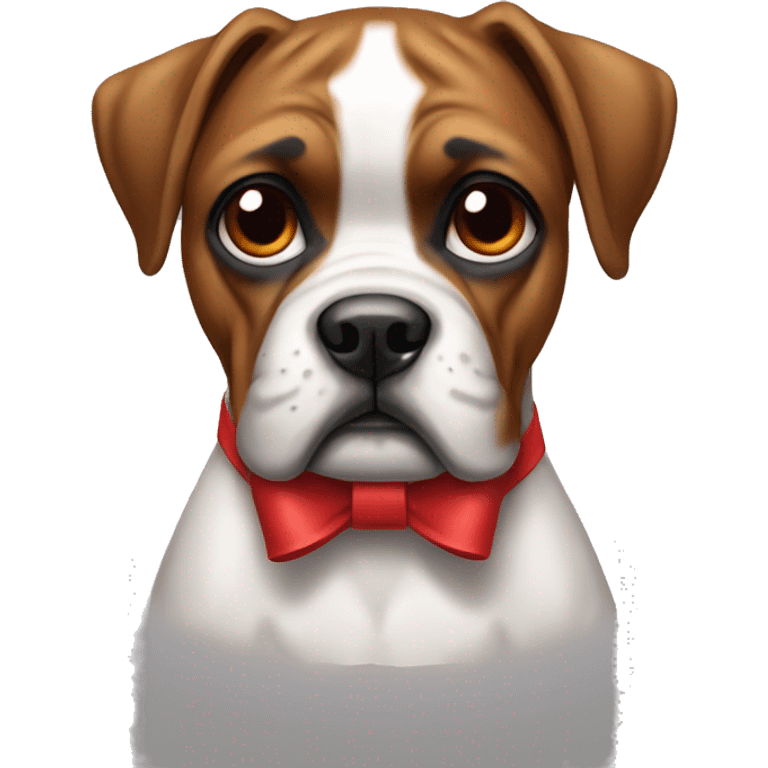 Boxer dog with a red bow on her neck and no bow on her head emoji