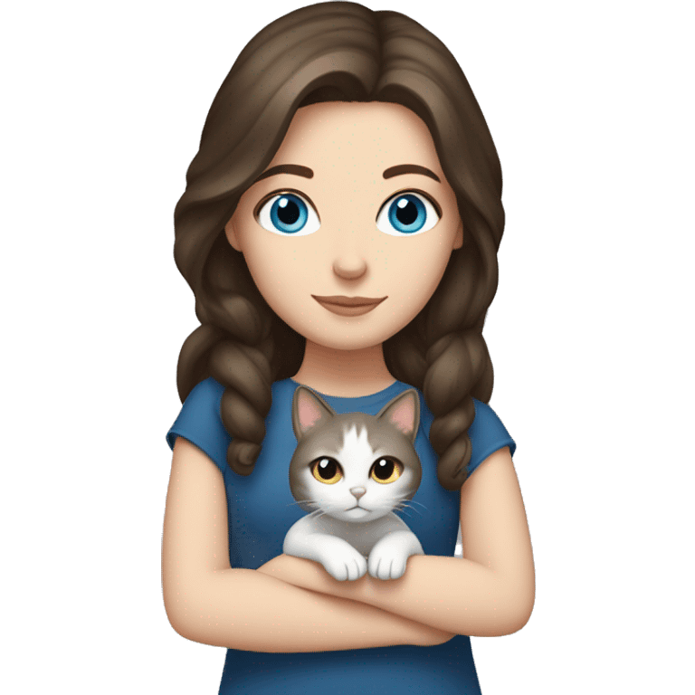 Brunette white girl with blue eyes holding a cat  emoji