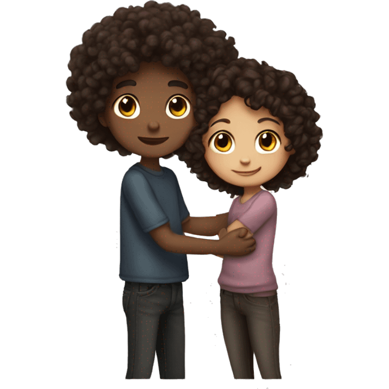 curly dark brown hair girl hugs curly dark brown hair boy  emoji