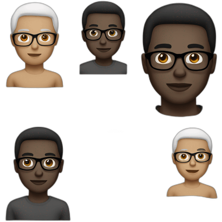 Young men type French Black straight with glasses, White skin emoji