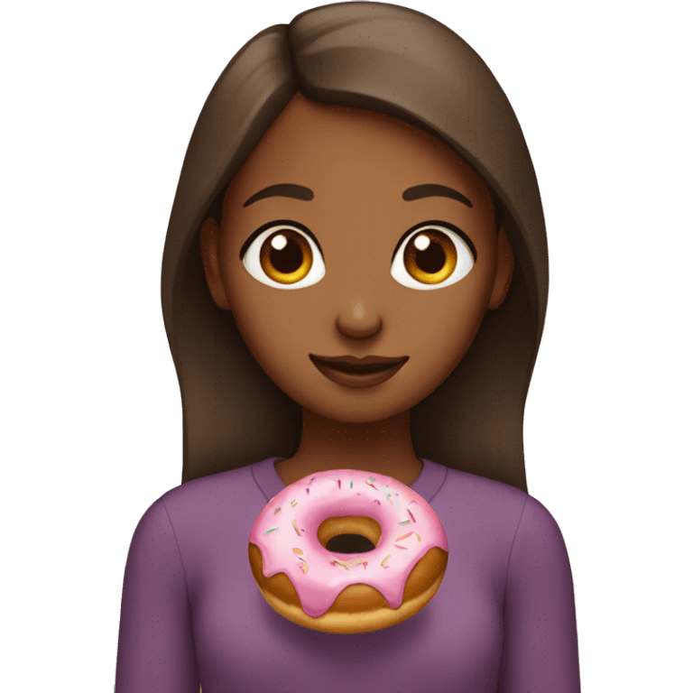 A brown girl holding a donut emoji