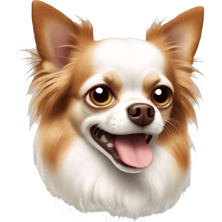 Long haired chihuahua white with reddish brown angry and biting emoji