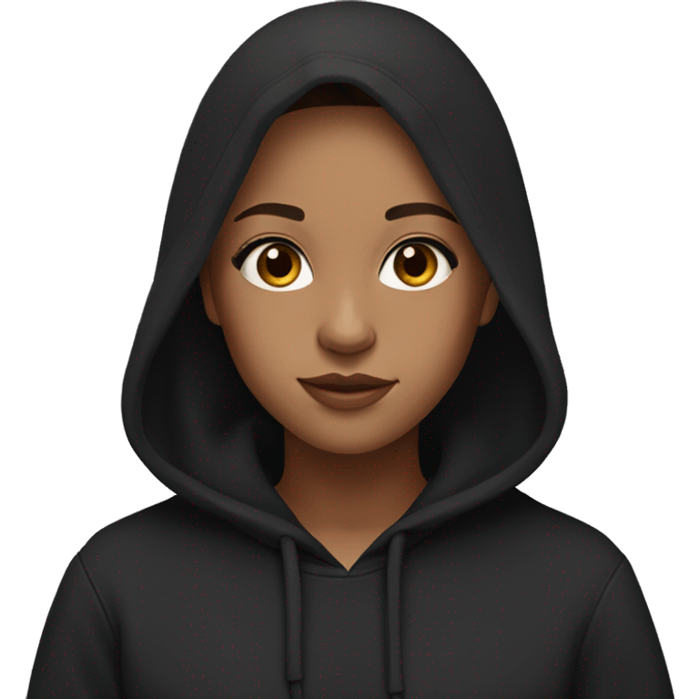 Girl with brown long straight hair and brown eyes with makeup in a black hoodie emoji