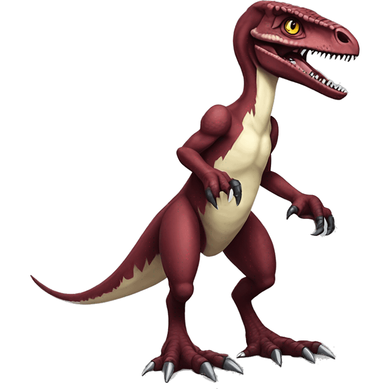 Maroon edgy badass velociraptor-Digimon, full body emoji