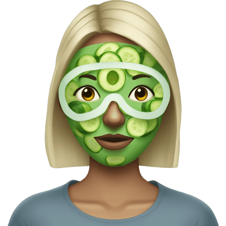 girl with green face mask and cucumbers on her eyes emoji