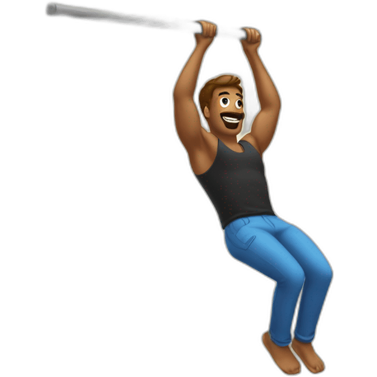 A man is hanging from a pull-up bar emoji