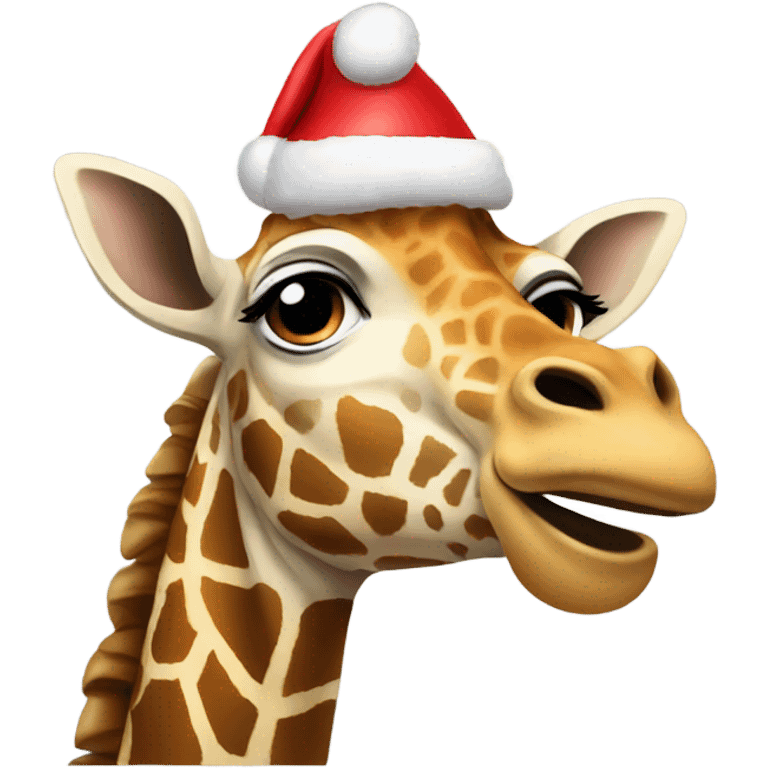 Giraffe with a christmas hat on emoji