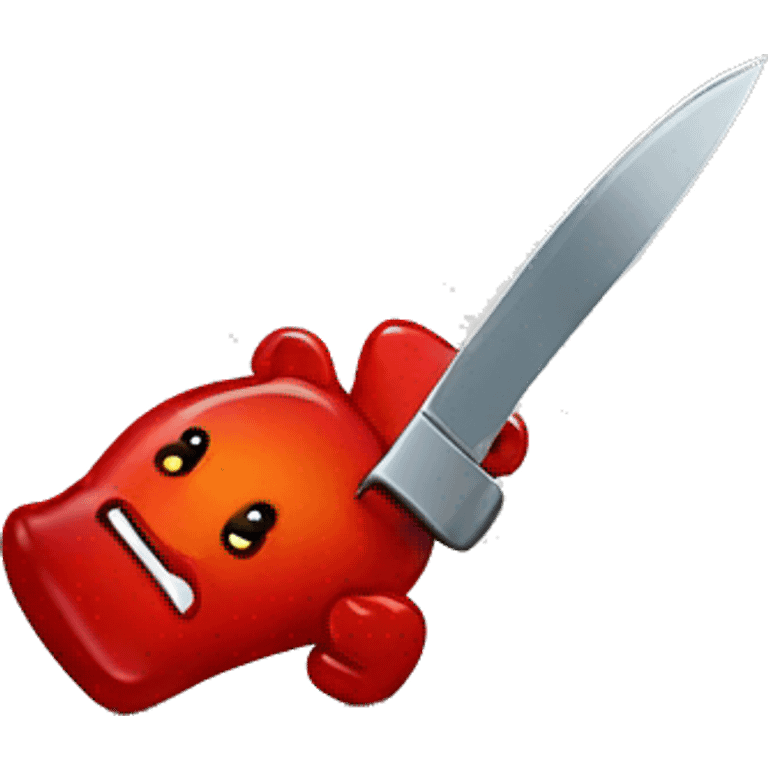 red gummy bear with a knife emoji