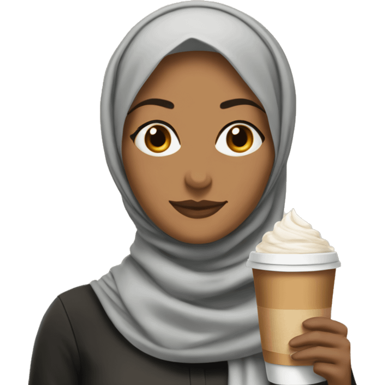 Hijabi with a latte art and a book emoji