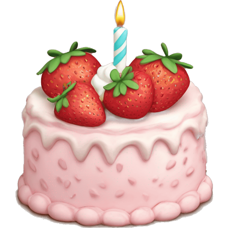 Light Pink strawberries and cream birthday cake with in bow emoji