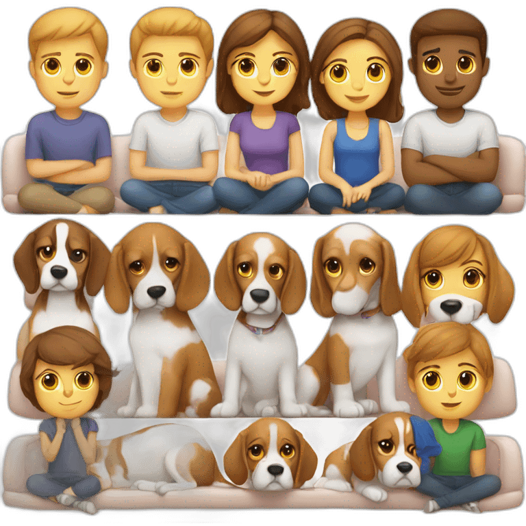 Brown hair White boy and girl and beagle Sit on couch emoji