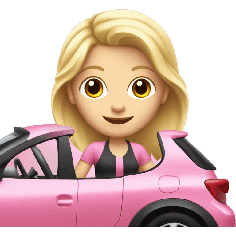 Cute blonde girl driving a Pink toyota Yaris  emoji