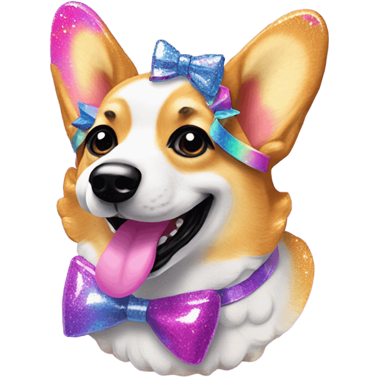 Lisa frank glitter corgi with bows on head emoji