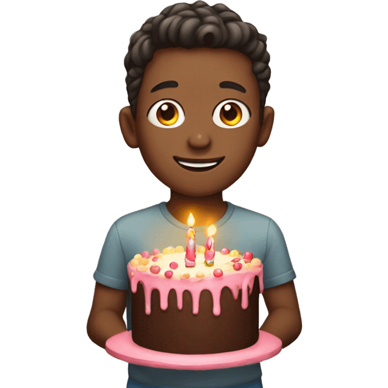 Boy with a birthday cake emoji