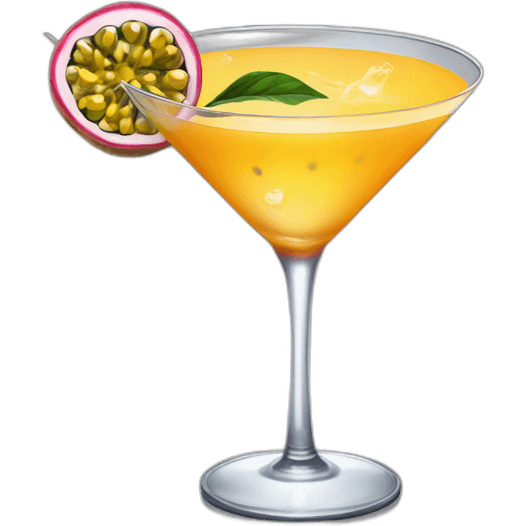 Cocktail with a passion fruit floating in the middle in a martini glass emoji