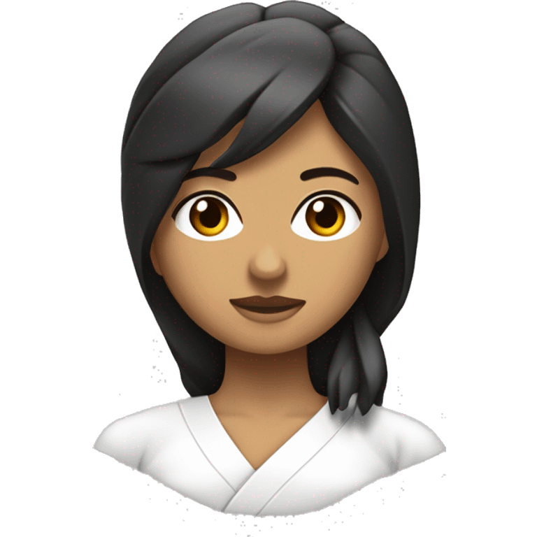 Genera un moreno de cabello ondulado con un orte urbano, de ojos marrones claro, musculoso, vestido con un uniforme de karate con una cinta negra amarrada en la frente emoji