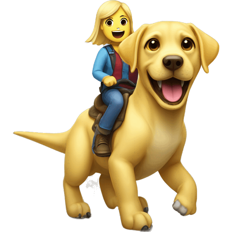 Yellow Labrador riding a dinosaur emoji