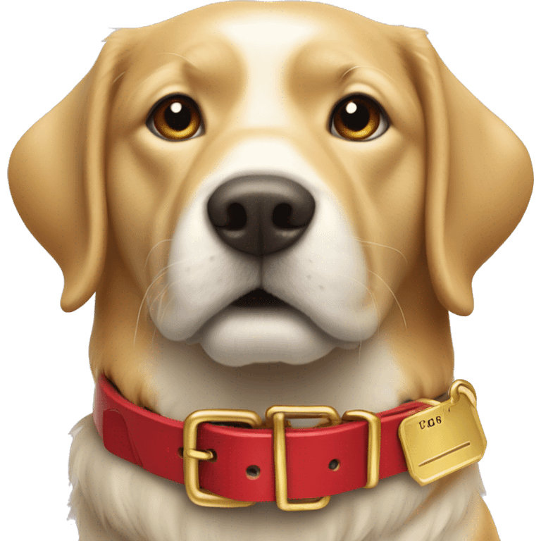 Red leather dog collar and golden tag emoji