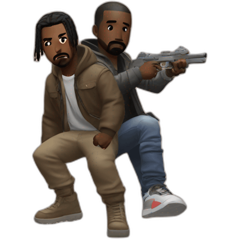 Kanye and Travis Scott playing fortnite emoji