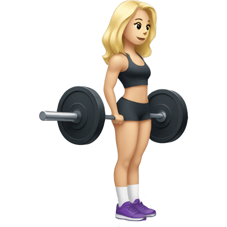 Blonde girl doing squats with barbell emoji