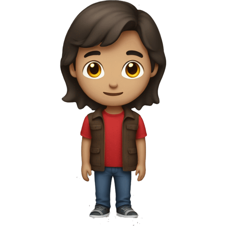 Boy with semi-long semi-dark brown hair with red shirt emoji