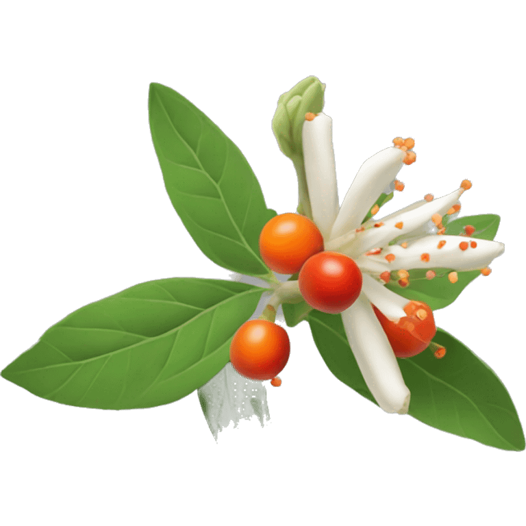 ashwagandha flowers with orange-red berries emoji