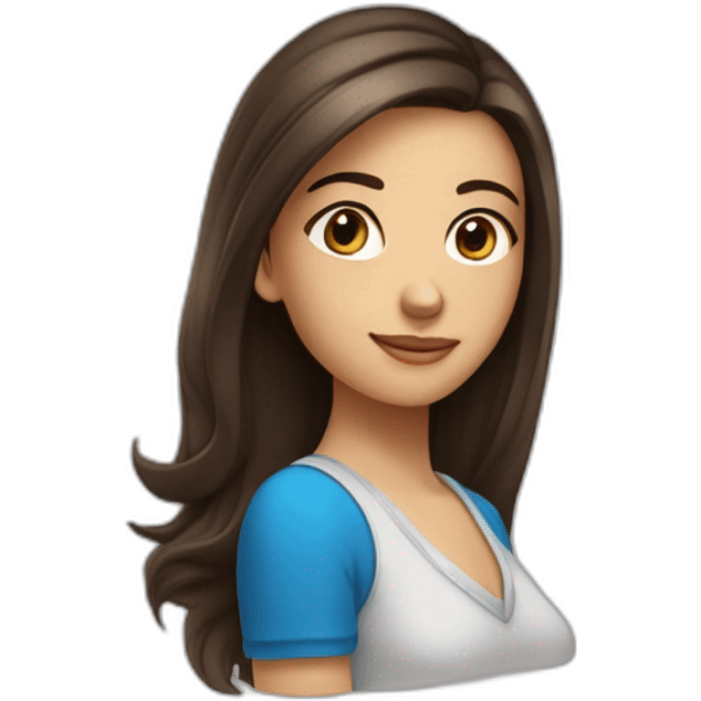 adolecente fille brune aux yeux bleu heureuse cheveux lisse etdetaché emoji