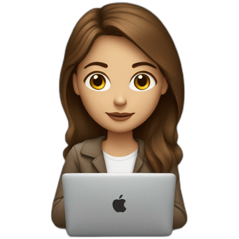 a girl with brown hair who works on a MacBook with a ice latte coffee emoji