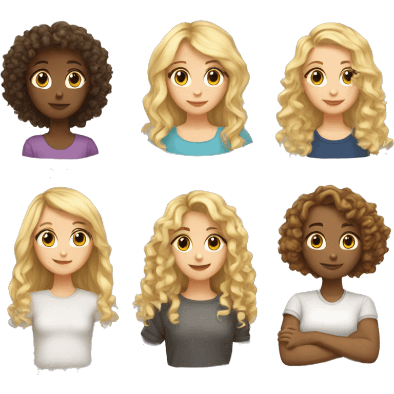 5 Girls 1 has curly blonde hair 1 had straight blonde hair 3had Short brown Hair and  emoji