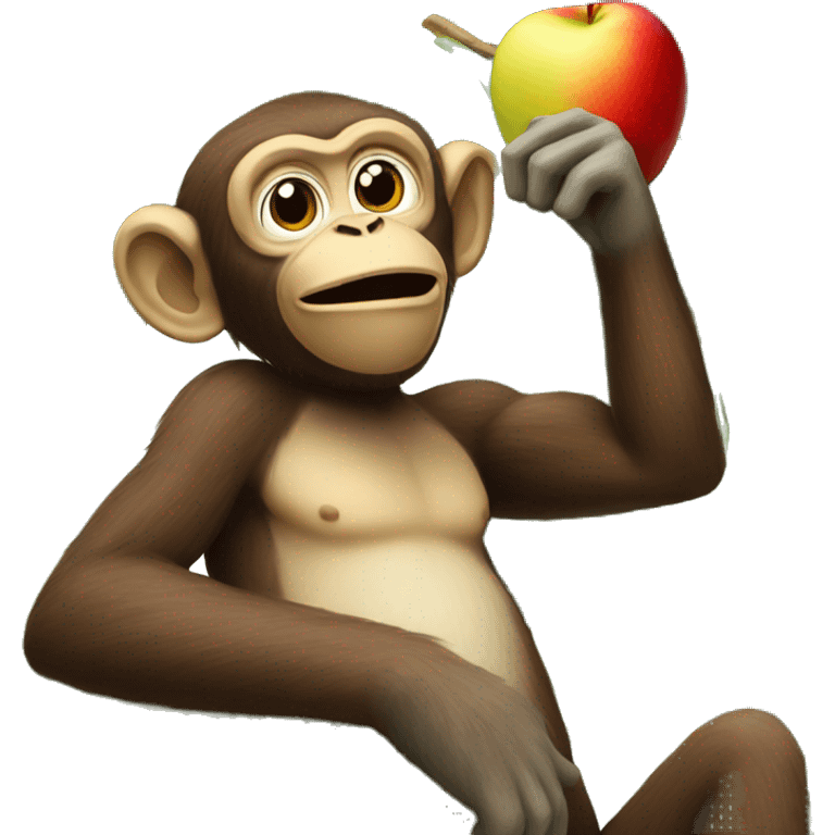 A monkey eating a apple off of a banana tree emoji