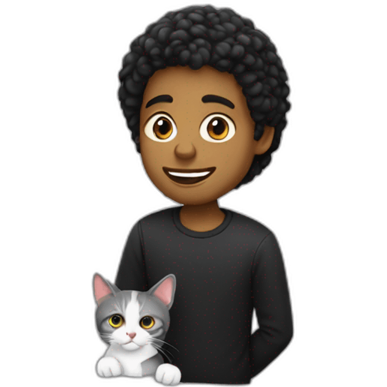 Jeune homme noir avec son Chat blanc emoji