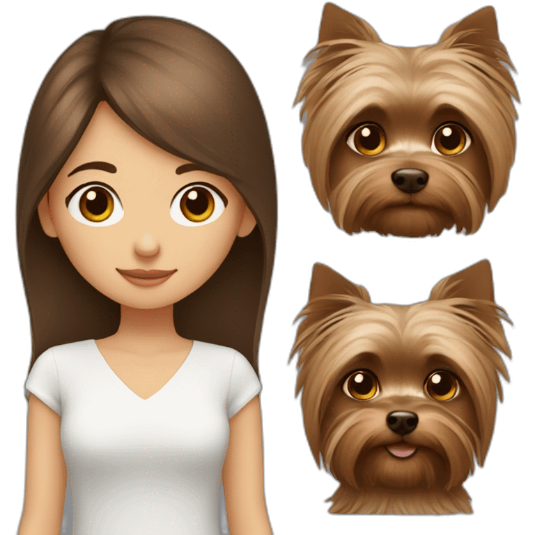 Brown hair and eyes girl with a yorkshire terrier emoji