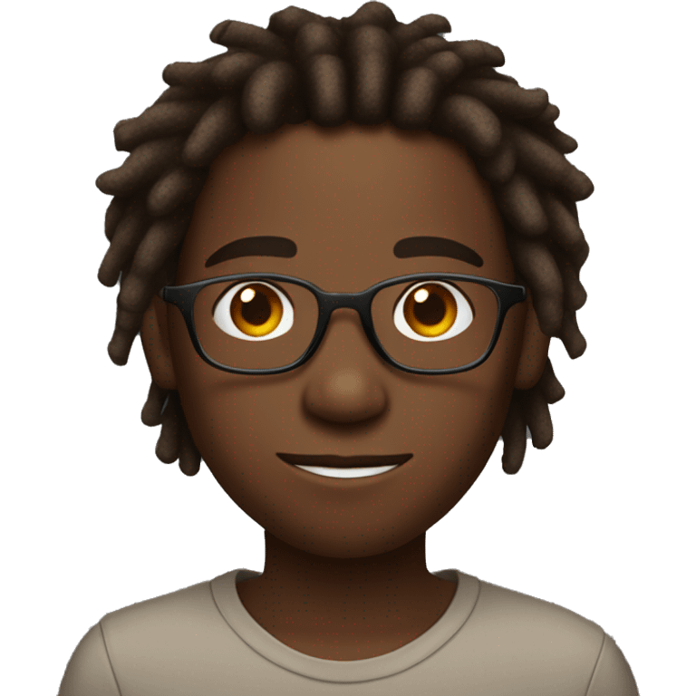 black boy with dreads that are dyed reddish brown at the bottom and are eye length, glasses that are thin and rimless but not circular emoji