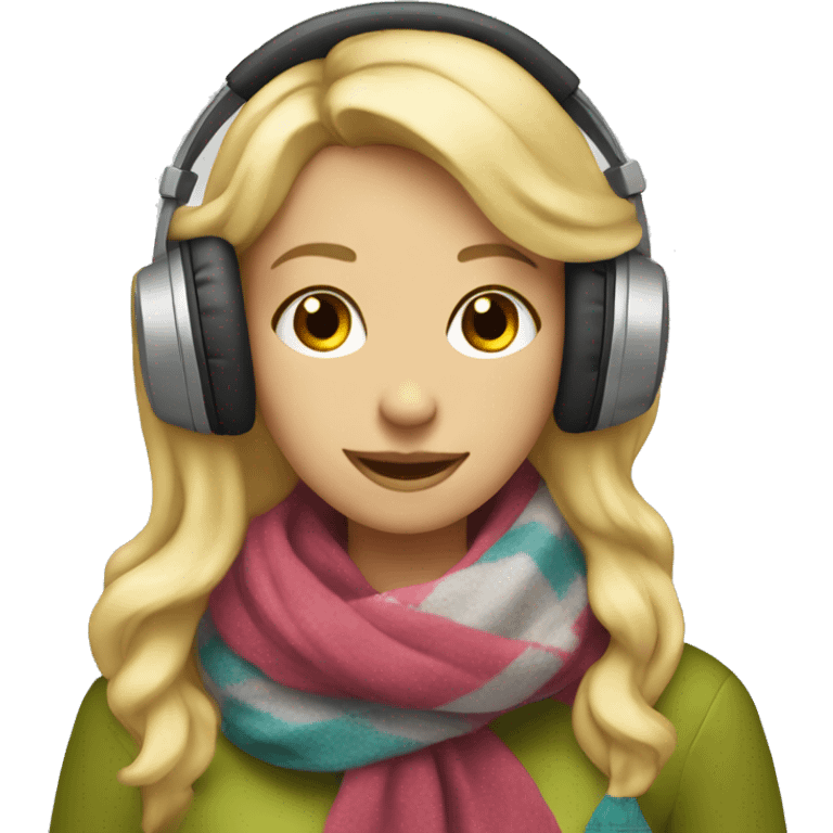 Blonde girl wearing a scarf with headphones on jamming to music emoji