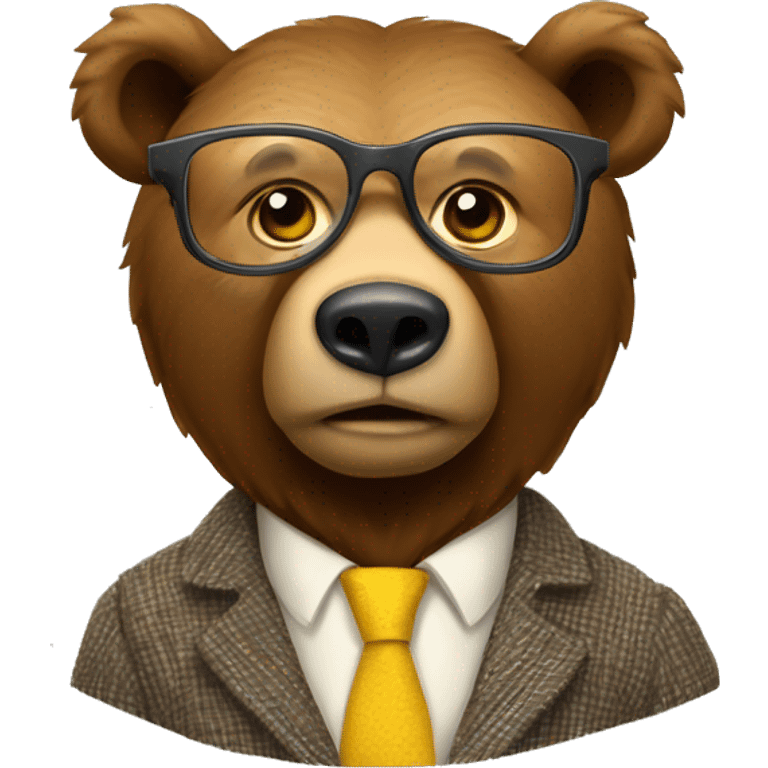 Brown bear animal as a university professor wearing tweed suit and clear yellow plastic thick-rimmed glasses emoji