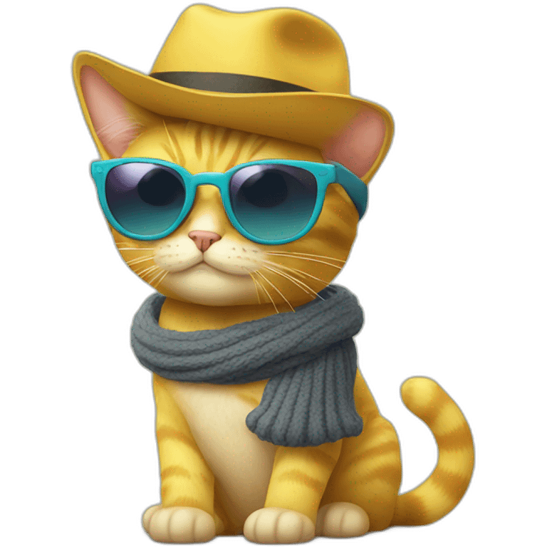 yellow cat in sunglasses and hat emoji