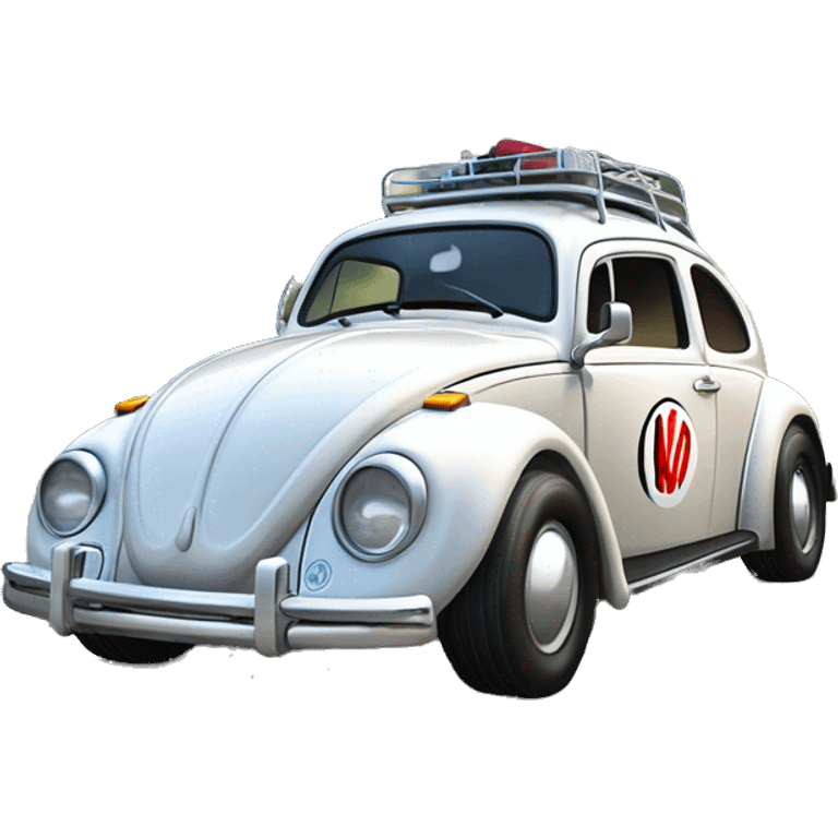 Volkswagen “Herbie Rides Again” themed Bug with wide chrome mag wheels and tires on them  emoji