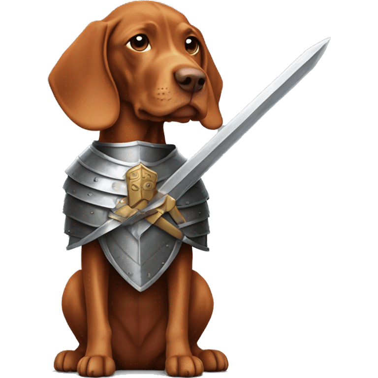 Vizsla wearing armor with sword  emoji