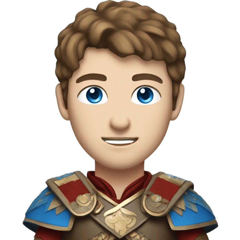 British white male with brown hair and blue eyes wearing a Mongolian warrior outfit emoji