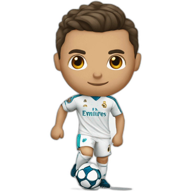 Cristiano Ronaldo, straight wavy hair, blue real Madrid jersey, Nike symbol emoji