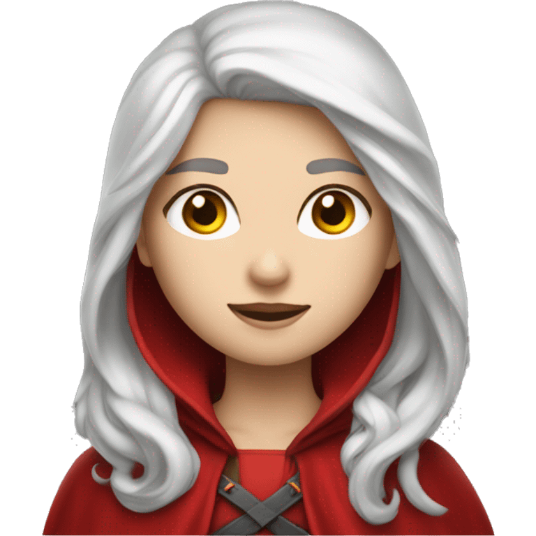 The white girl with white hair in the red cape and red hood. emoji