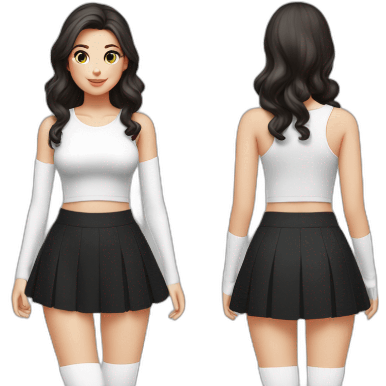 caucasian-curvy-figure scater girl short-black-skirt-back-and-front-views-long-white-socks emoji