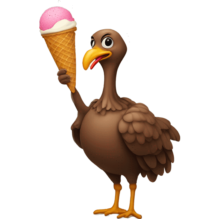 a headless, featherless turkey holding an ice cream cone emoji