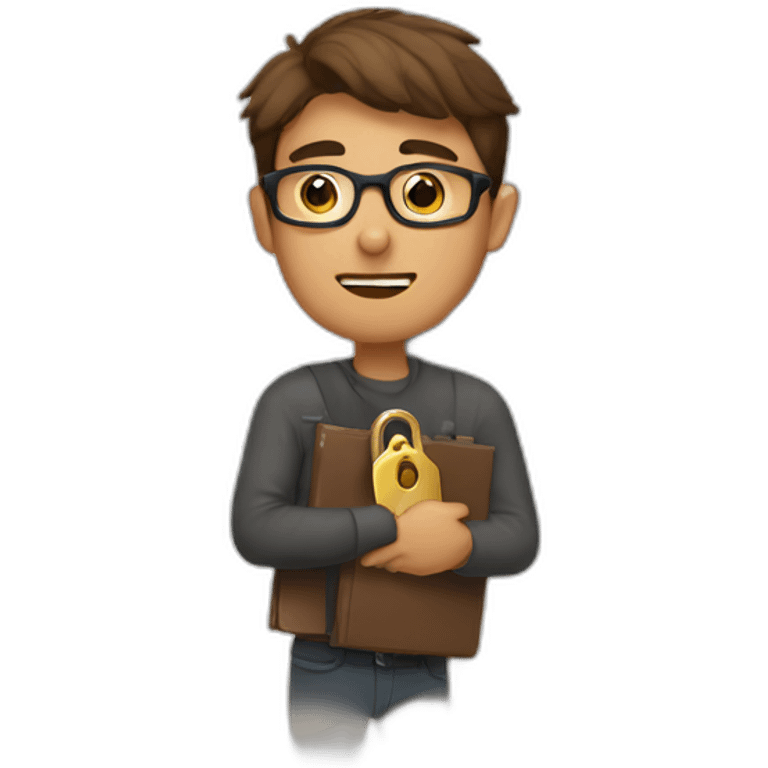 brown-short-haired man wearing glasses, struggling to fit a key into a door-lock emoji