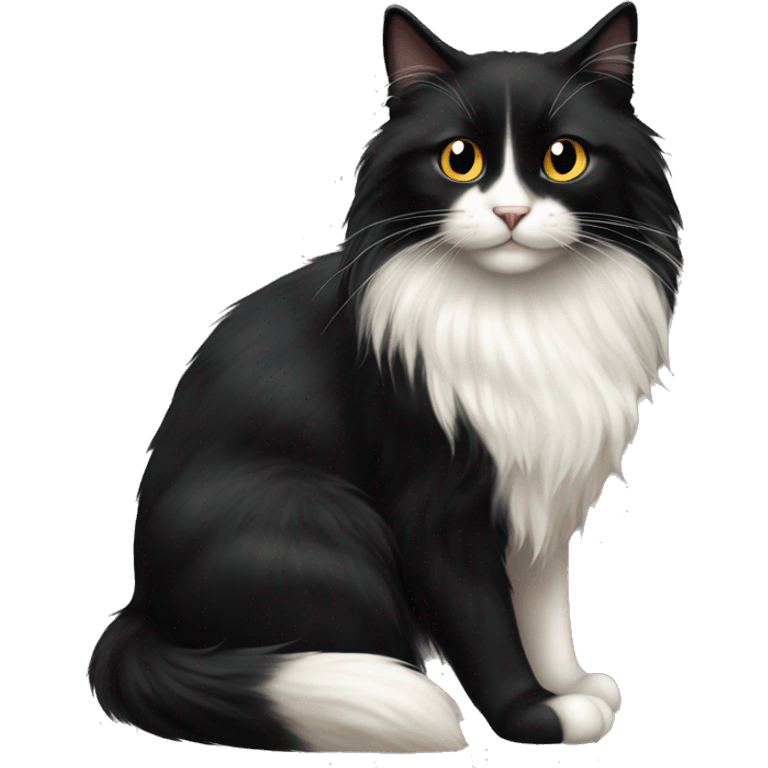 black cat domestic long-haired with white on the mouth emoji