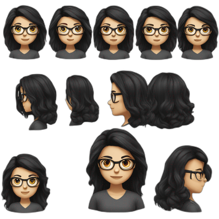 generate emoji unrussian girl with long black hair, glasses, dark-black hair, brown eyes emoji