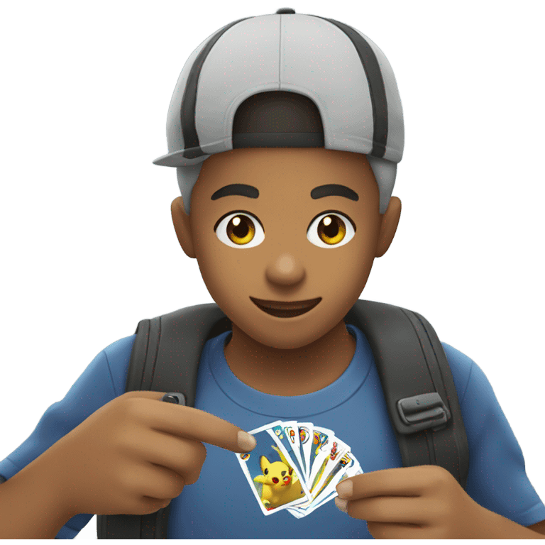 boy playing pokémon cards emoji