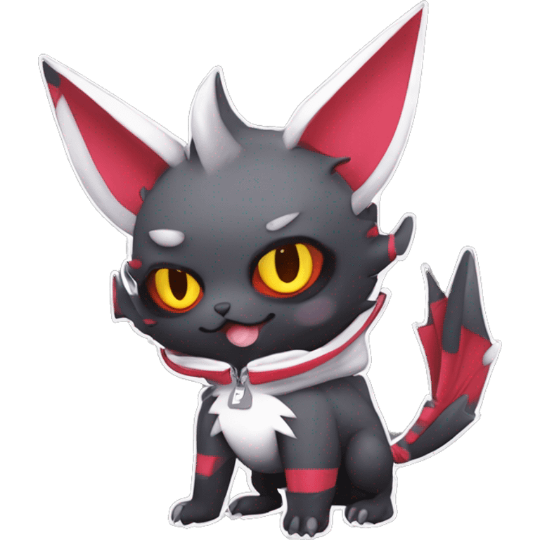 Dark Unique Anthro Cool Kawaii Horned Bat-Winged Zangoose-Litten-Pokémon with edgy stripes Punk Techwear Hoodie Cargo Collar emoji