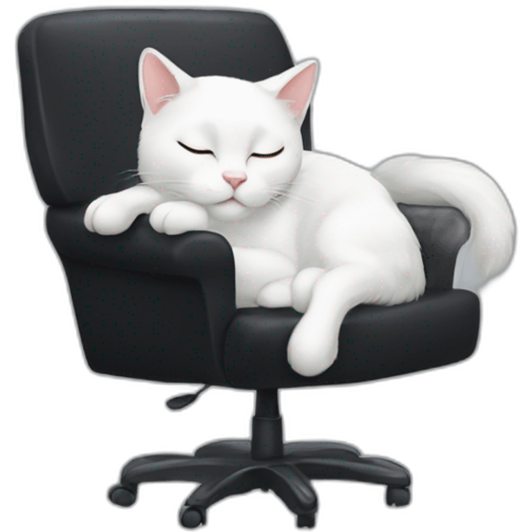 White cat sleeping on black office chair emoji