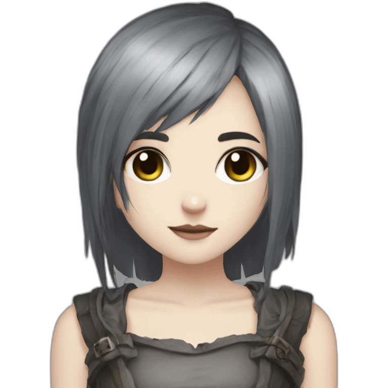 goth,girl,ash color hair,dark-souls,long,adorable,thin face,thick tghits emoji